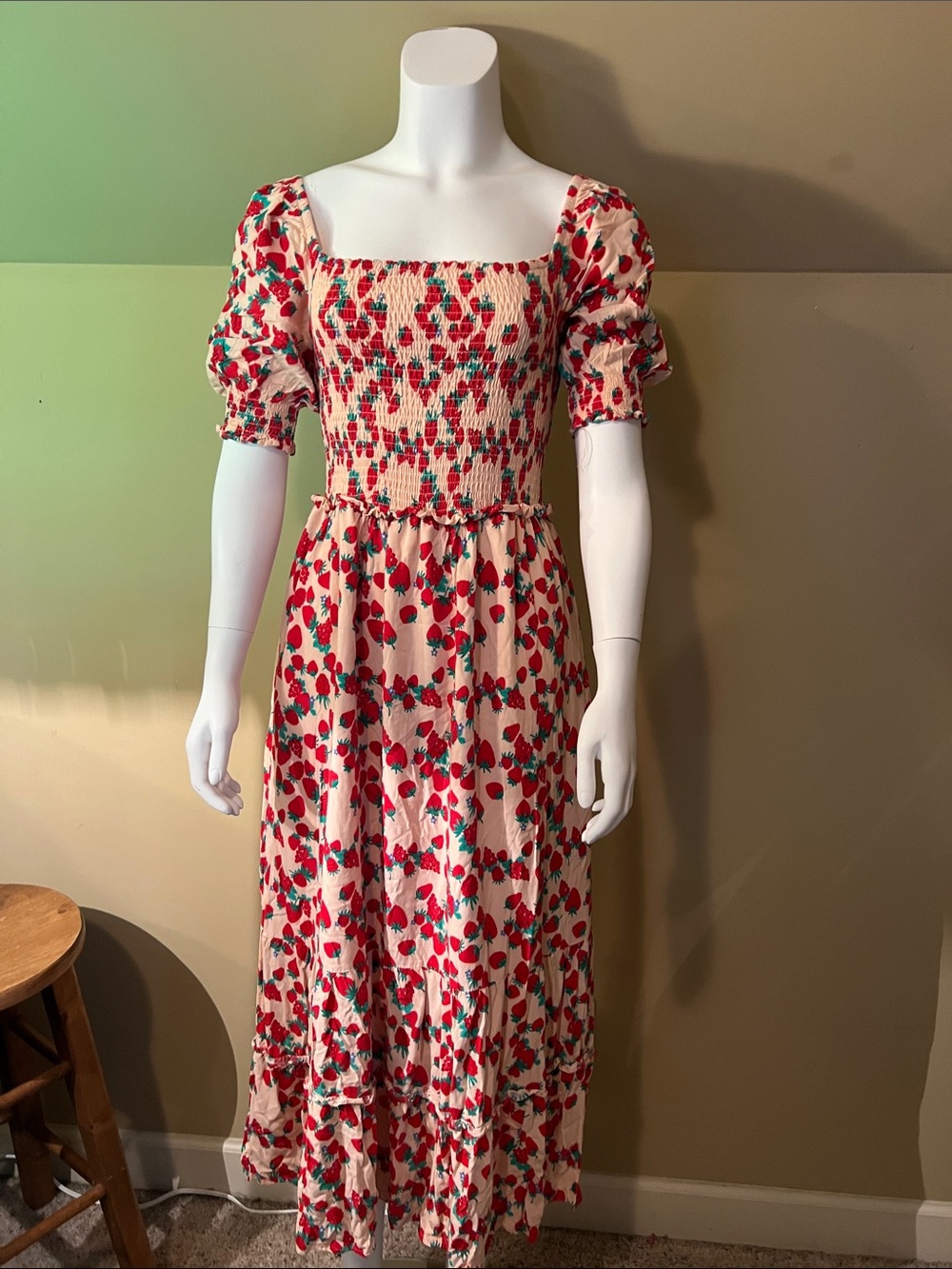 Betsey Johnson Maxi Dress with Red Berry Strawberry Print